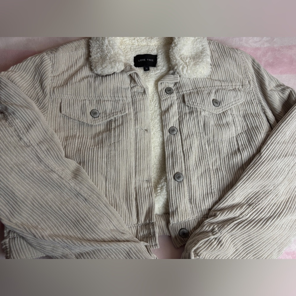 Cream Corduroy Sherpa Cropped Barn Jacket - Picture 4 of 6